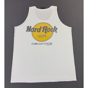 Vintage 90s Hard Rock Cafe Cabo San Lucas Mexico White Tank Top Large Logo Rare